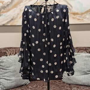 Navy And White Polka Dot Blouse